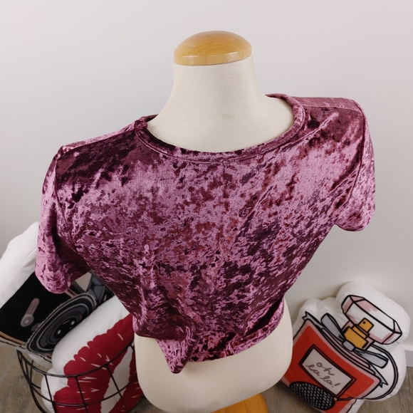 ARDENE | Purple Velvet Short Sleeve Crop Top - Picture 7 of 7